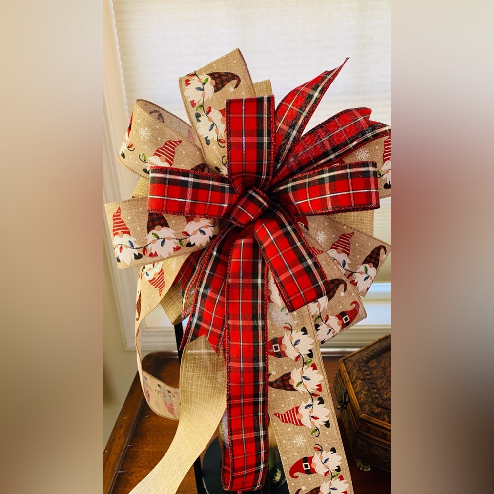 HAND CRAFTED Christmas Bow, Holiday Tree Topper